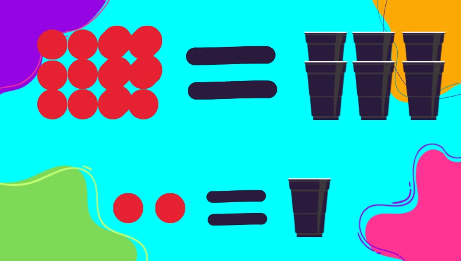 Visual model of the solved multi-step equation with cups representing variables and counters representing constants, showing that each variable equals –2.