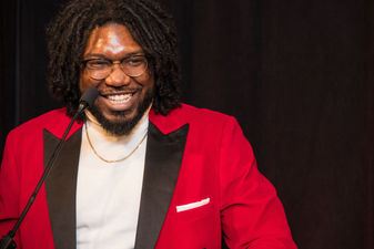 Nolan addresses a crowd at the Washington Association of Black Journalists' inaugural Special Honors Gala, where he accepted its Young Journalist of Excellence Award.