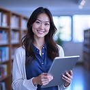 Professional-portrait-photography-of-an-education-leader-holding-a-tablet-standing-in-a-mo