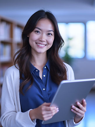 Professional-portrait-photography-of-an-education-leader-holding-a-tablet-standing-in-a-mo