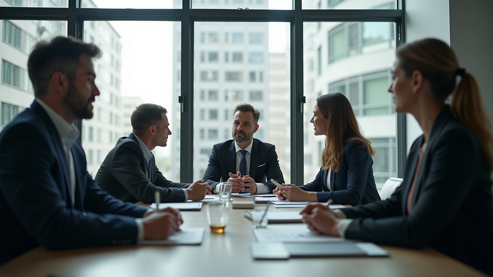 Eye-level view of a business meeting discussing change management strategies