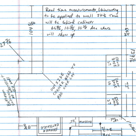Precision trim and wainscoting measurement sketch for a Maryland home renovation