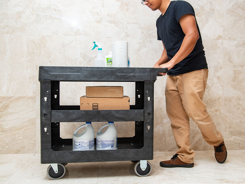 Thumbnail: 550lb Plastic Utility Cart 34-1/2" X 16-3/4" With Handle 3 Shelves