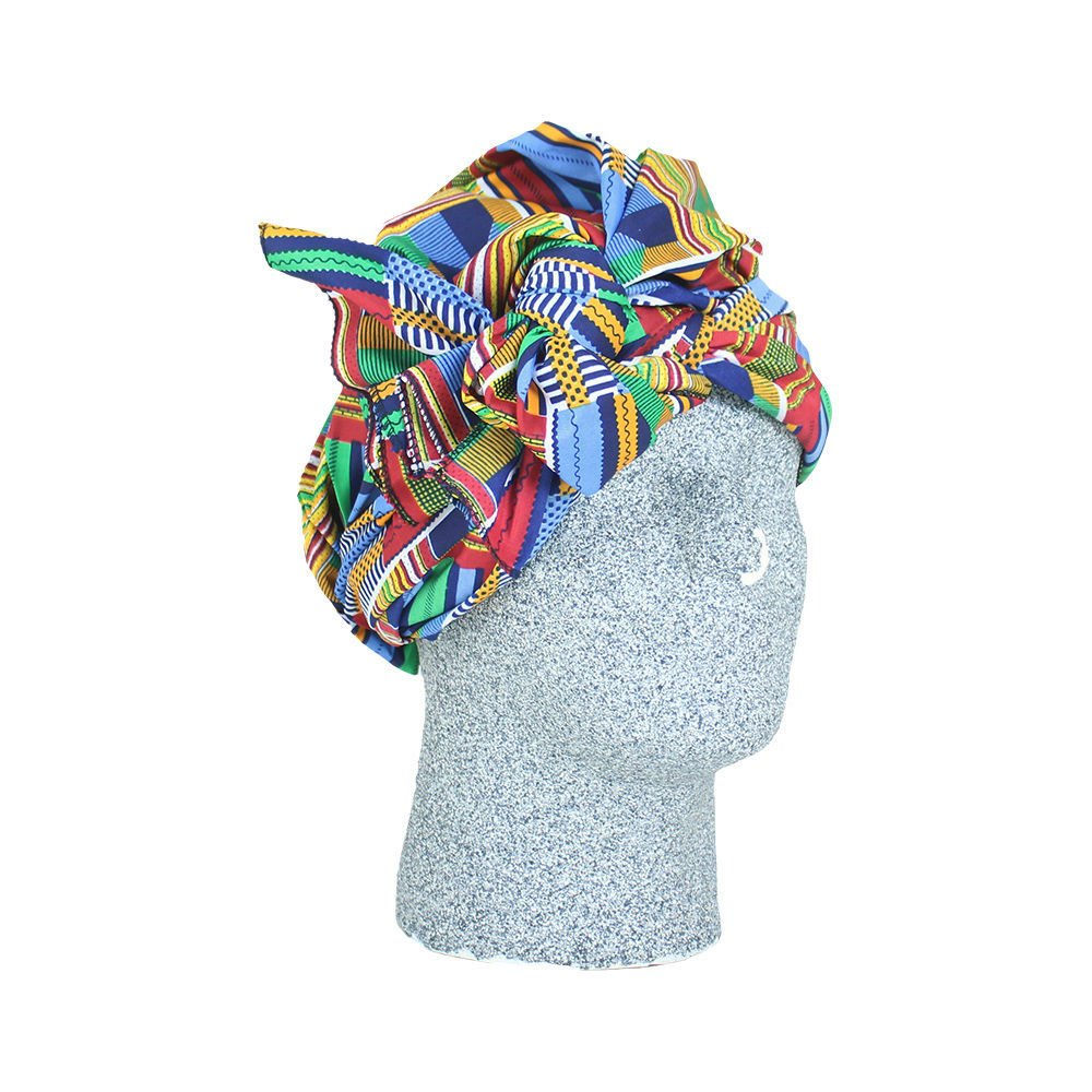 Red/Blue/Orange/Green Kente Head Wrap