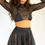 Thumbnail: Black Sheer Sparkle Crop Top Turtleneck