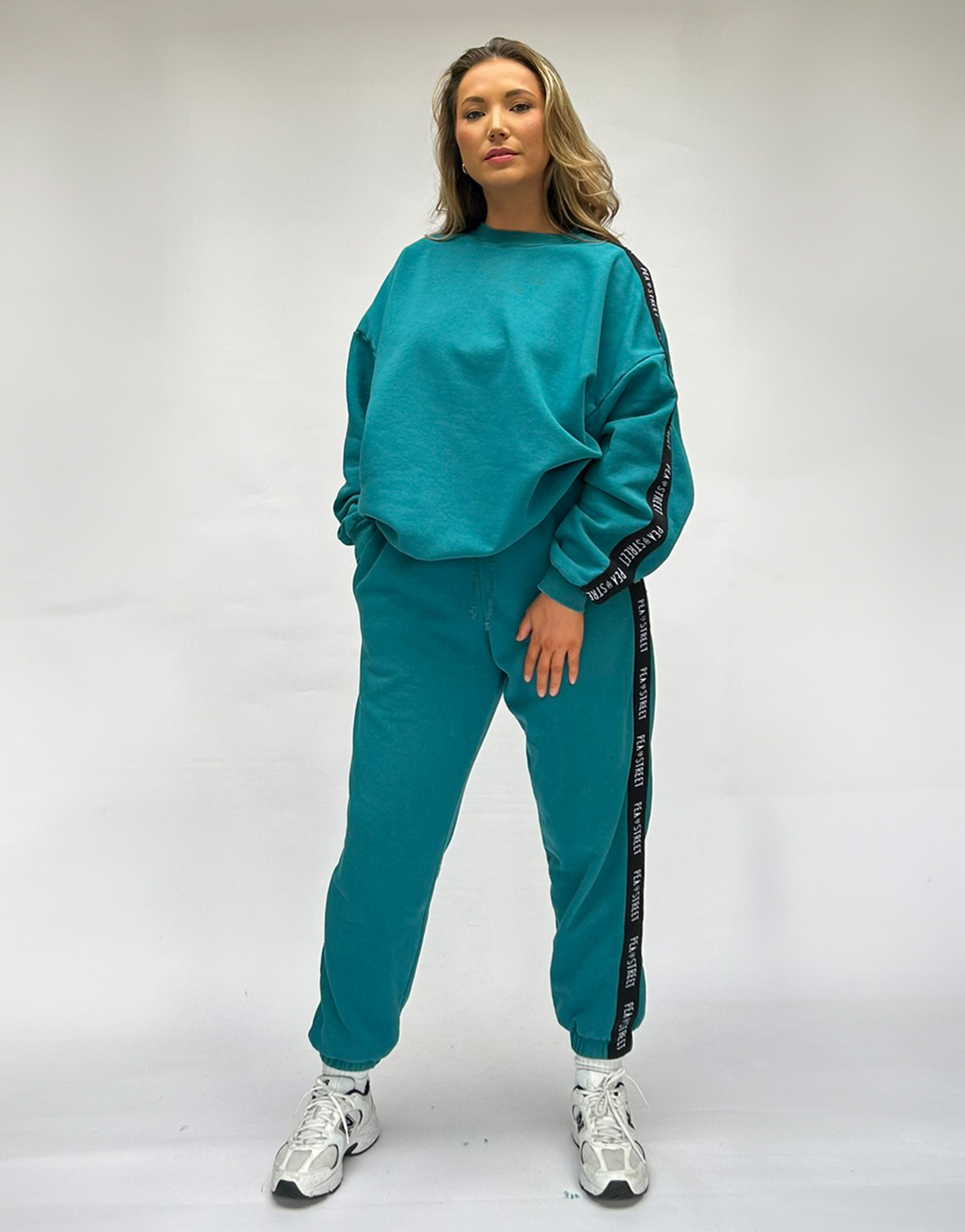 Teal Blue High waisted Joggers Loungewear Pea Street Logo