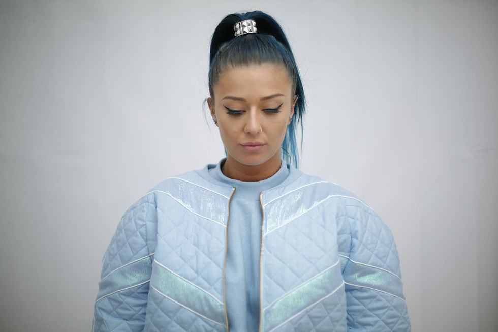 Thumbnail: All Baby blue cropped bomber jacket