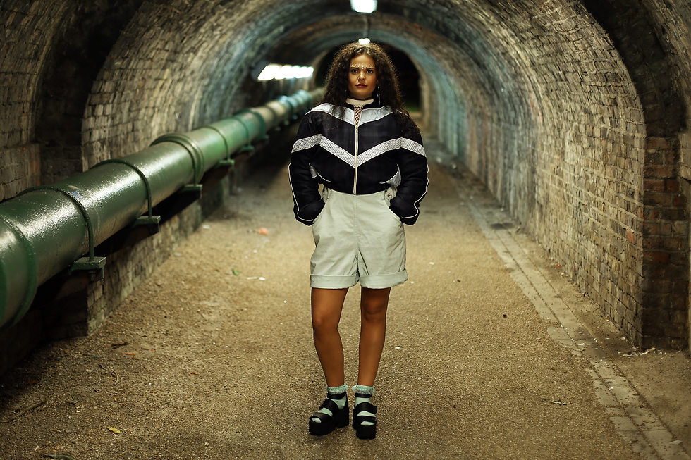 Thumbnail: Navy Tartan Cropped - Bomber Jacket