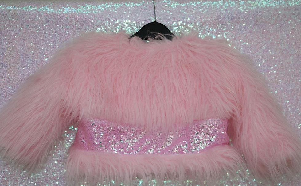 Thumbnail: Pea Baby Pink Fur Coat With Pink Sequin Panel