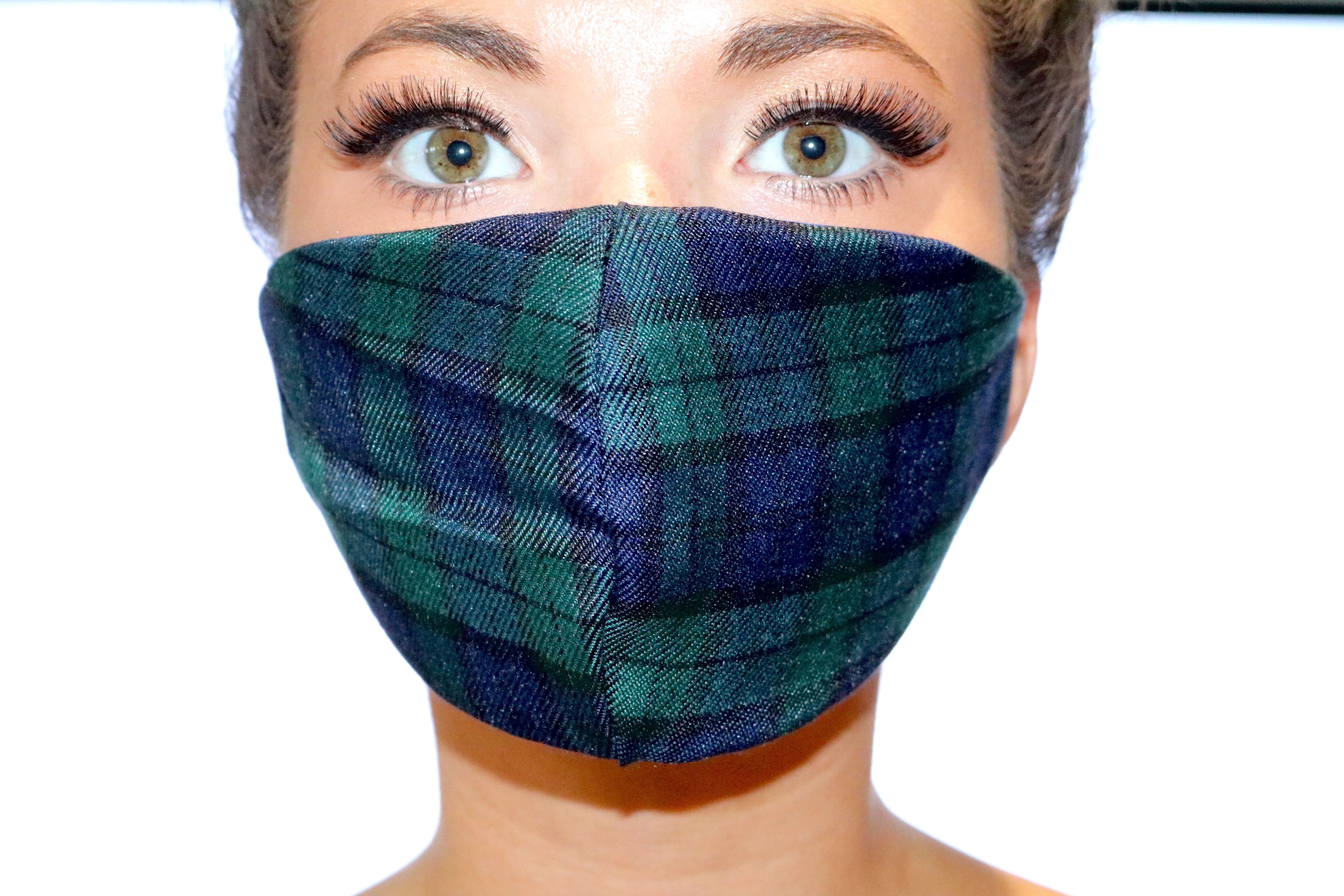 Green and Navy tartan Face Mask