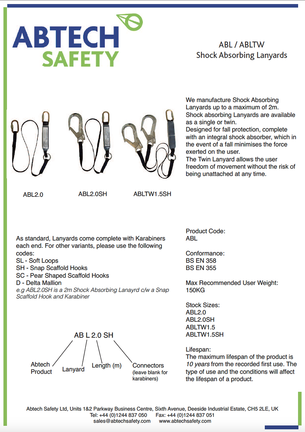 ABL/ABLTW Lanyards Product Sheet