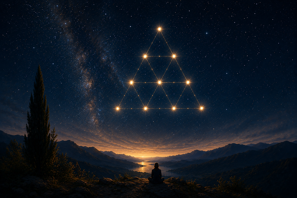 Philosophe practicienne meditating under a starry tetractys.