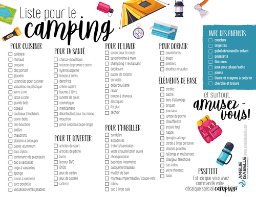 Liste de camping | amelieisabelle