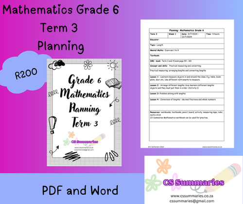 Mathematics Grade 6 Planning Term 3 Cs Summaries