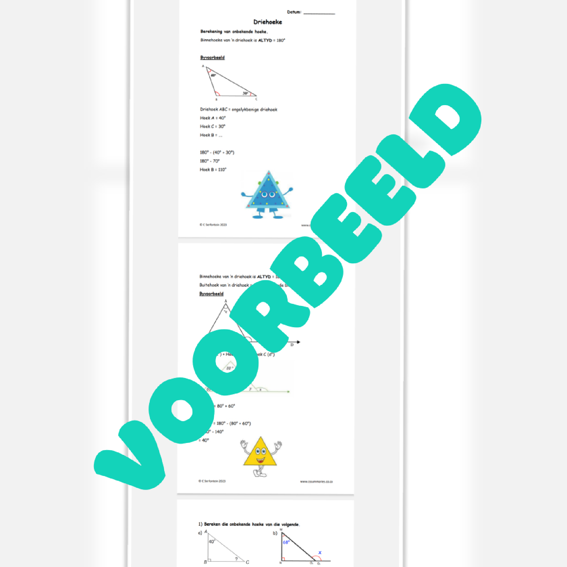 Bereken driehoeke se hoeke werkkaart