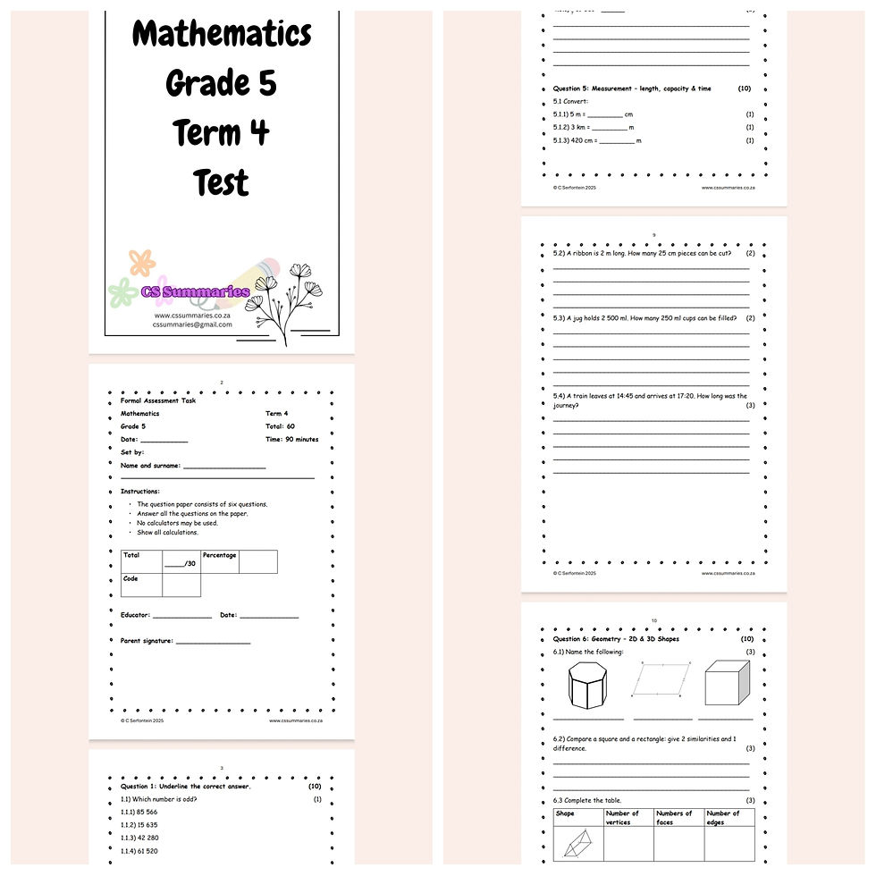Thumbnail: Grade 5 Term 4 Test Bundle