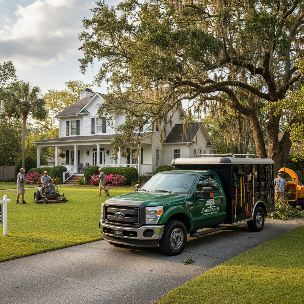 Professional service truck at property