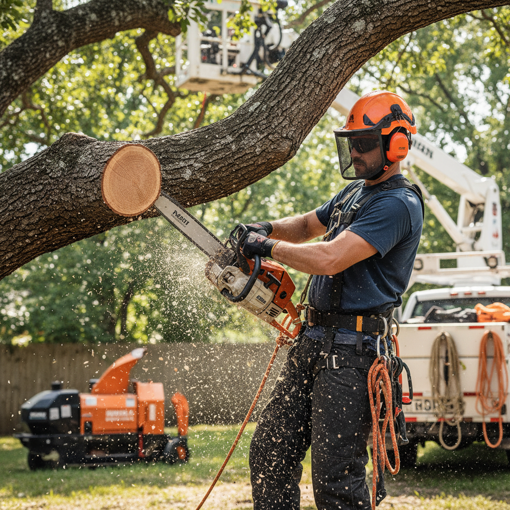 Arborist performing professional tree cutting