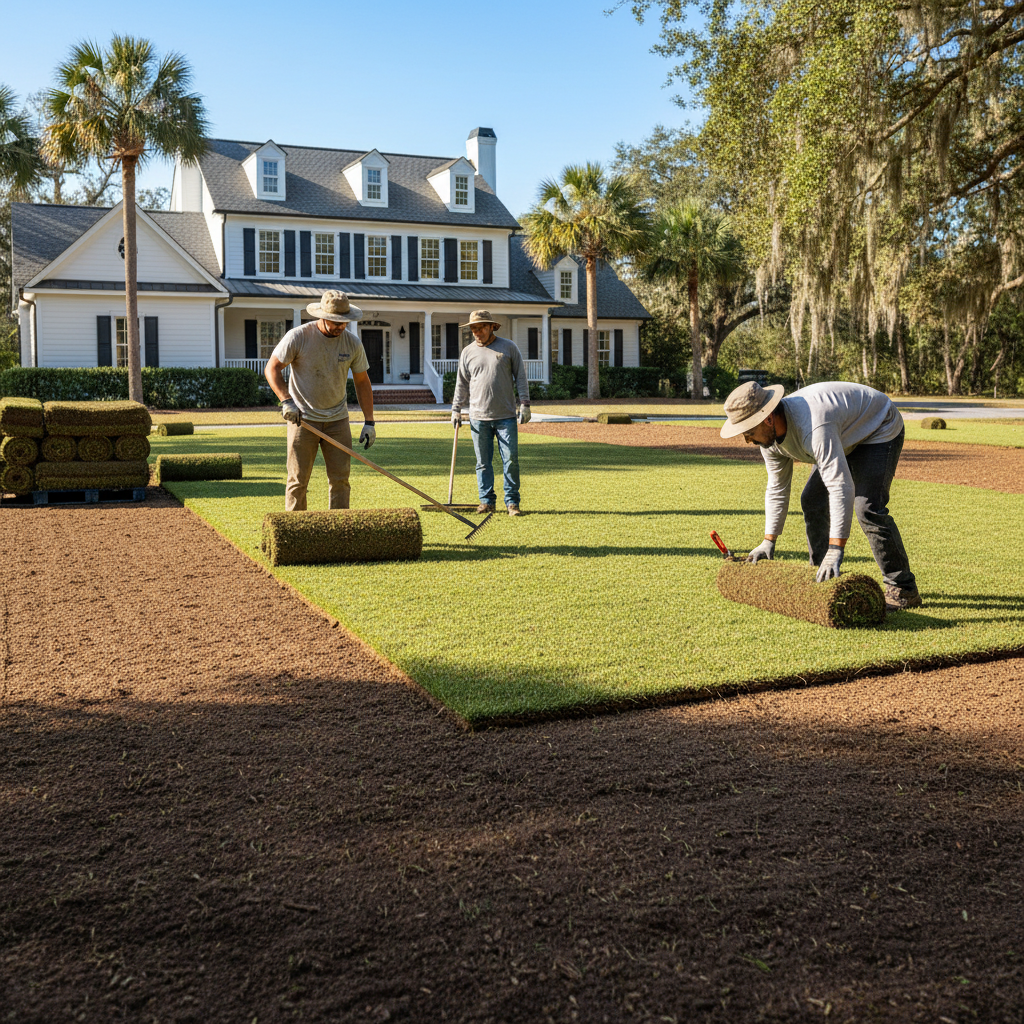 Fresh sod installation