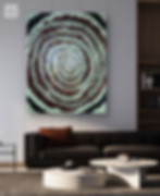 A very light blueish-green and black swirtly painting.