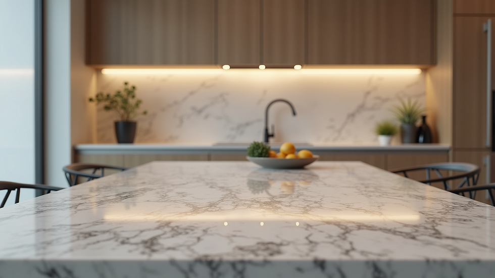 Eye-level view of kitchen island with granite countertop