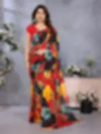 Women’s Multi-Color Abstract Graphic Print Georgette Saree with Blouse