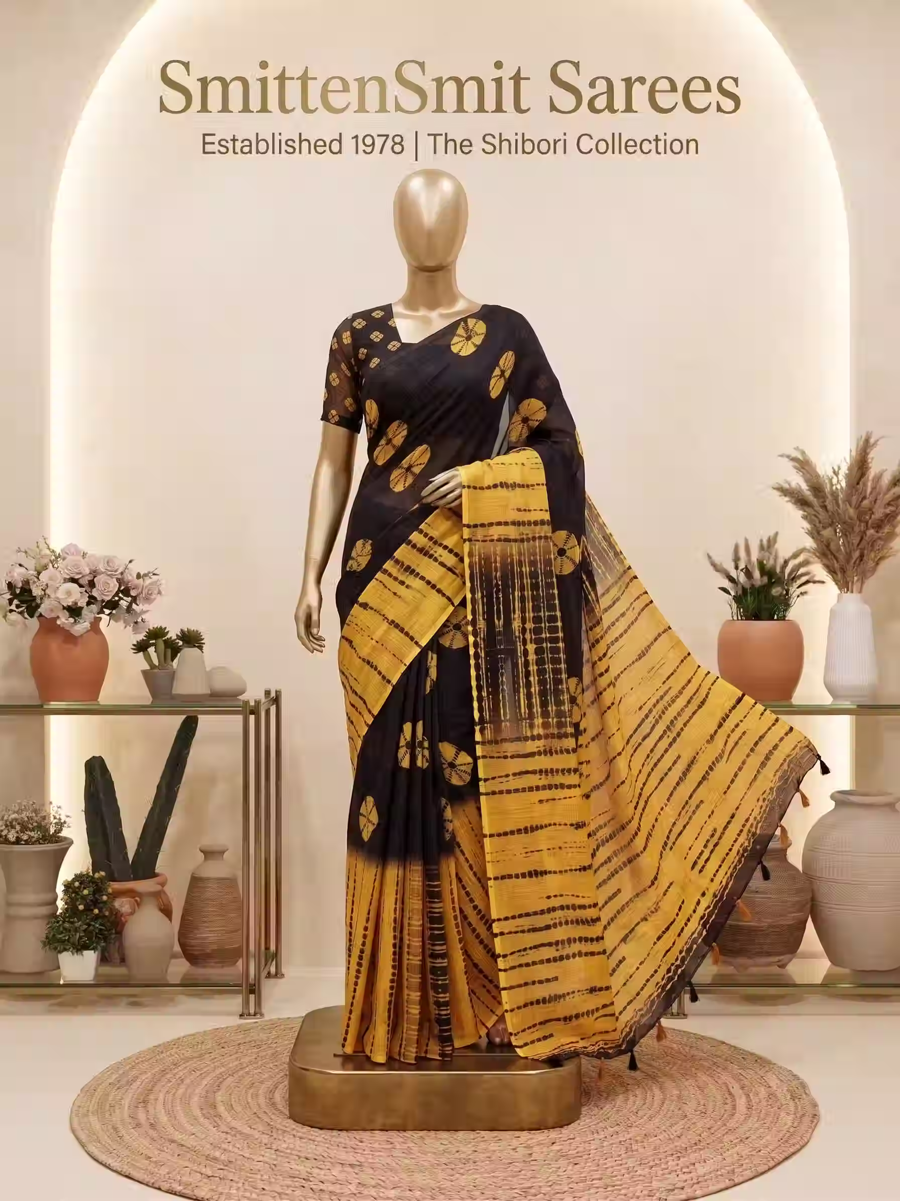 Women's Black & Mustard Yellow Printed Cotton Blend Saree with Designer Border Traditional Ethnic Wear Saree Casual, Office