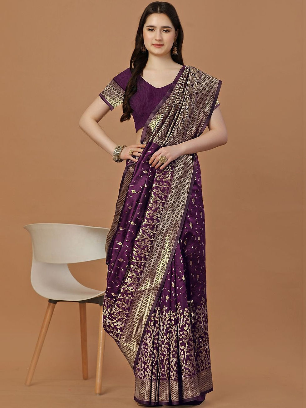 Thumbnail: Woven Design Zari Art Silk Heavy Work Kanjeevaram Saree with Blouse