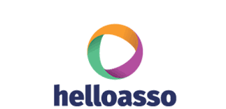 logo de la plateforme helloasso représentant un tore aux couleurs vert, orange, mauve.