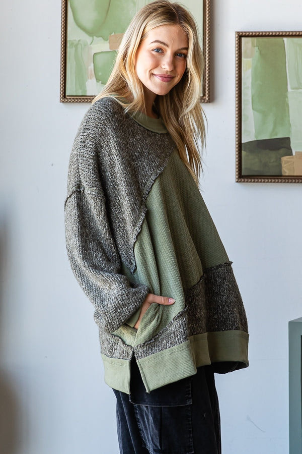 Thumbnail: Mix Sweater Knit Oversized Pullover Top