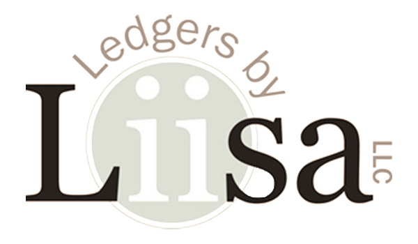 Ledgers By Liisa, LLC logo featuring elegant typography for bookkeeping services.