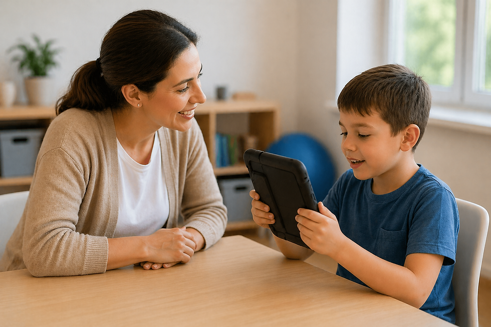 A child with autism communicating using an Augmentative and Alternative Communication device