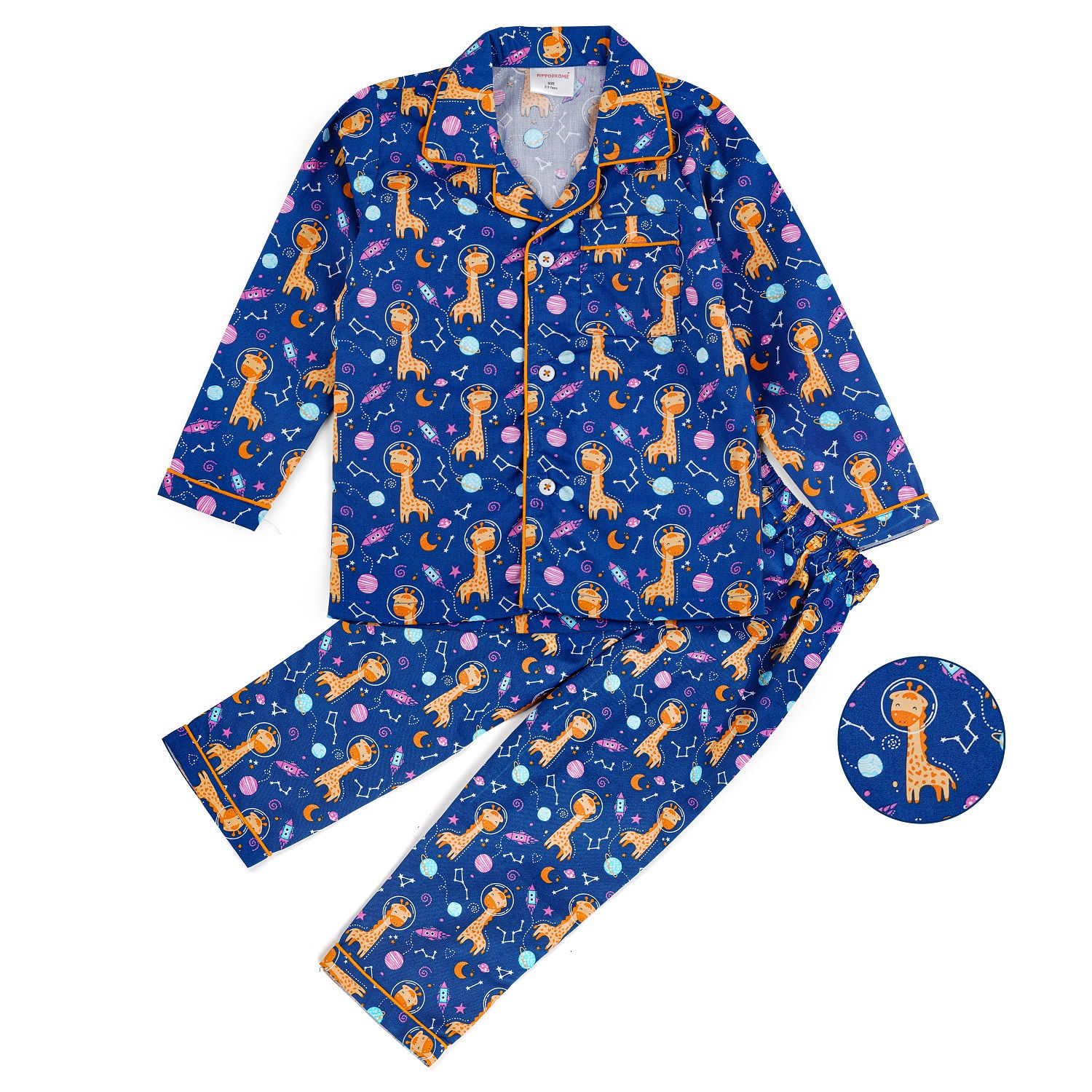 Hippodrome Kids Galaxy Giraffe Blue Full Sleeves Cotton Night Suit