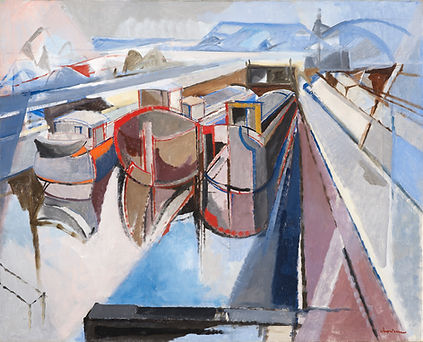 Péniches sur la Seine, huile sur toile, 65 x 82 cm (collection particulière, France) courtesy Galerie Alexis Bordes