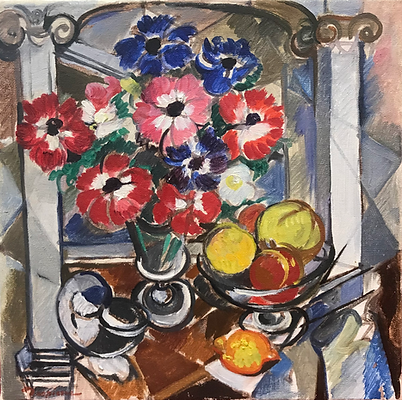 "Monalisas et fruits", vers 1990, huile sur toile, 30 x 30 cm (La Capitale Galerie ; collection particulière ; vente Baron Ribeyre & Associés à l'hôtel Drouot 28/05/20, Lot 96)
