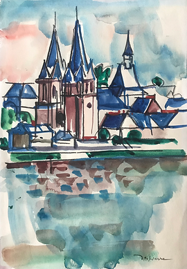 Saint Nicolas, Blois, aquarelle et fusain sur papier, 24,5 x 17 cm (collection particulière, Paris)