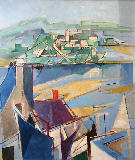 Paysage de Thoureil, vers 1957, huile sur toile, 100 x 81 cm (achat du FNAC auprès de l'artiste en 1957, en dépôt à la représentation permanente de la France auprès de l'OTAN à Bruxelles depuis le 16/12/1999, inventaire FNAC 25716)