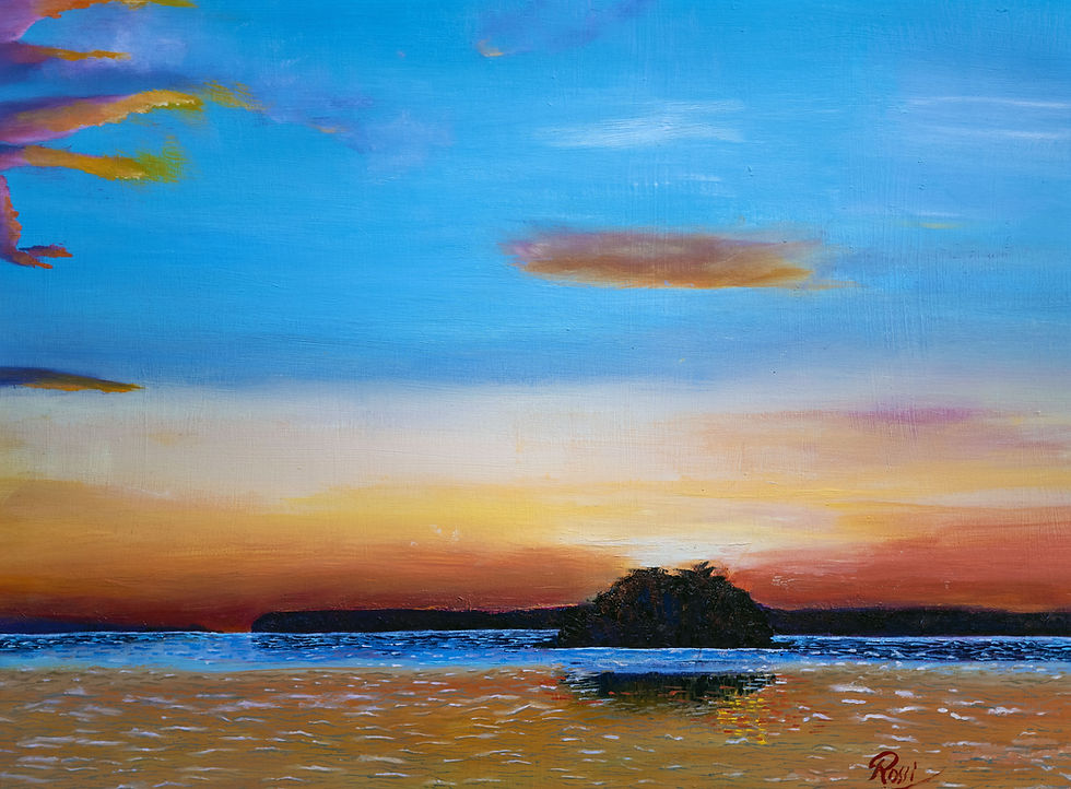 Island Serenity, 2023, 18 x 24 inches, oil on hemp paper by artist Rossi Kelton