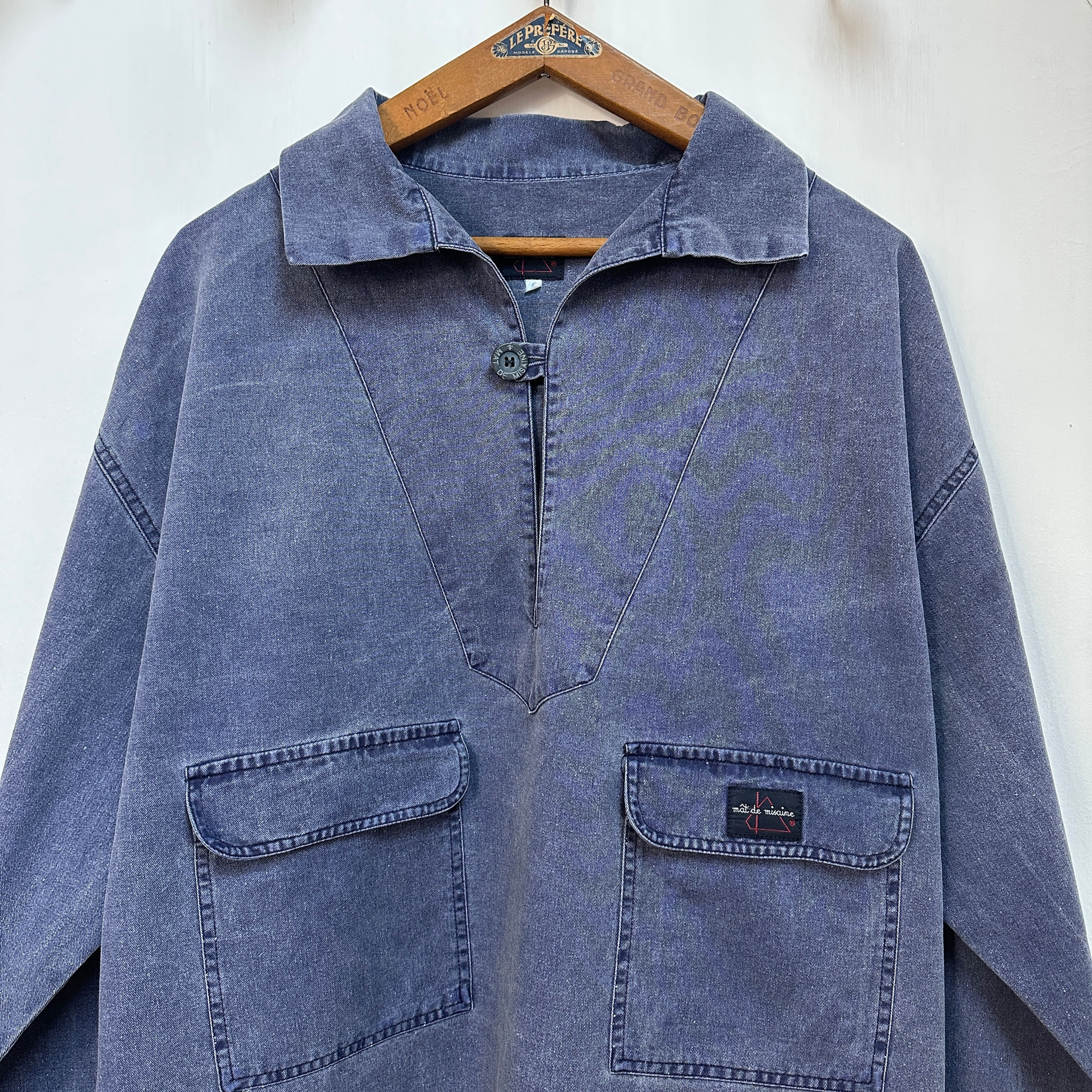 Large Faded Blue Fisherman's Pop Over Smock