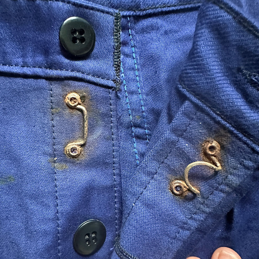 Thumbnail: Pleated Dark Blue Moleskine Chore Trousers 35W 32L