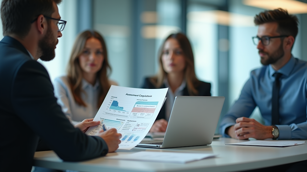 Close-up view of a security consultant presenting assessment results to a business team