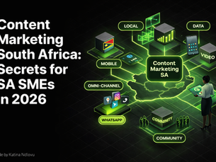 South African SME owner managing digital content marketing strategy on mobile device