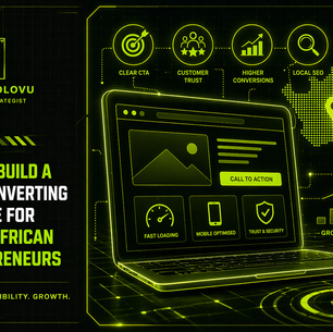 South African entrepreneur analysing a high-converting website on mobile and desktop devices