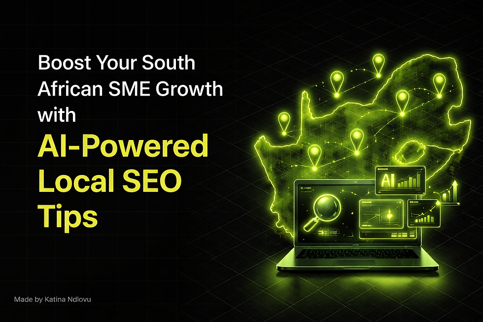 Small business owner in South Africa analysing AI-powered local SEO data on a laptop