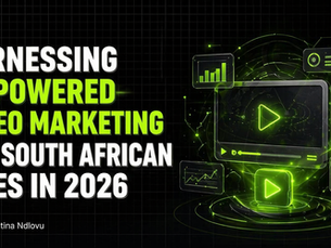Small business owner in South Africa using AI tools to create video marketing content on a laptop