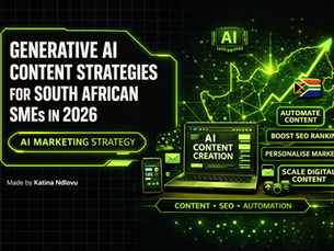 Small business owner in South Africa using generative AI tools to create digital marketing content.