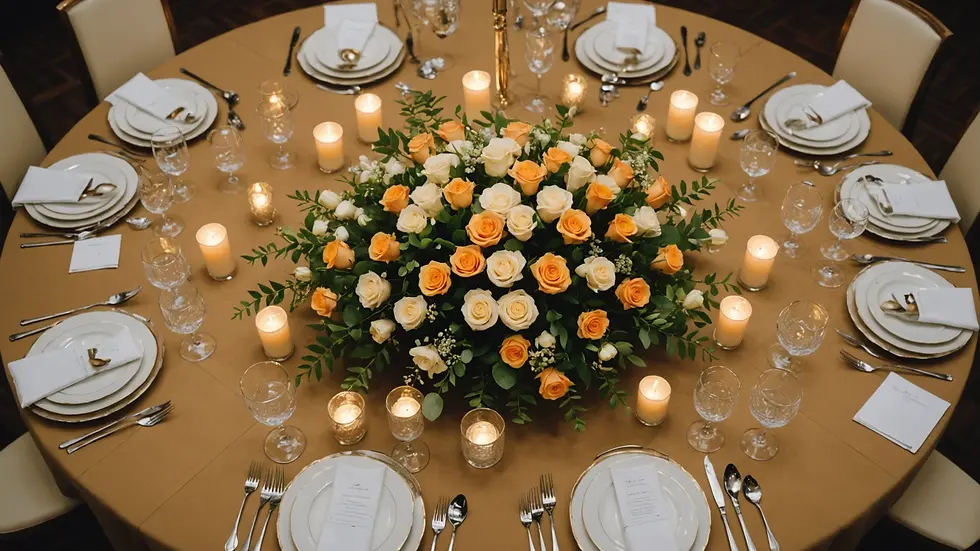 High angle view of a beautifully arranged reception table