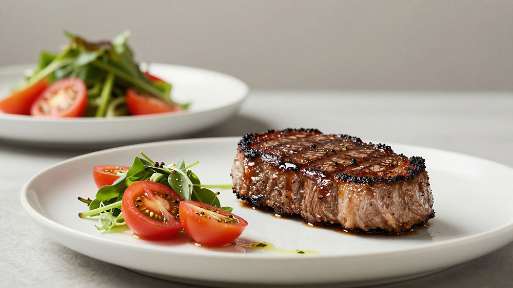 Grilled steak and salad, corporate dining solutions