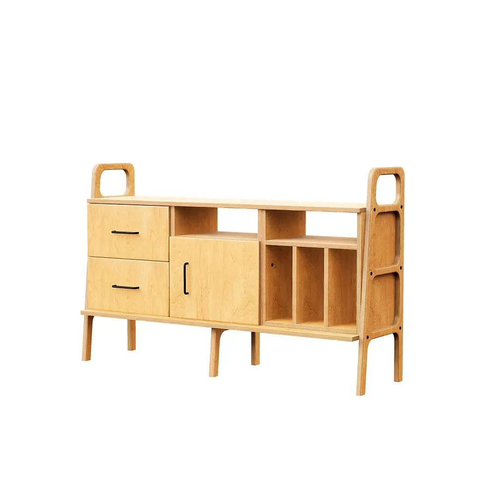 Thumbnail: Mid Century Modern Record Player Stand: Baltic Birch Vinyl Storage