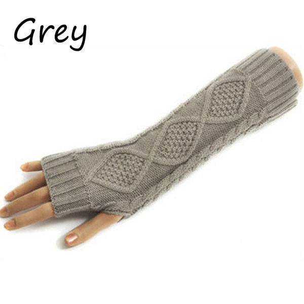 Thumbnail: Fingerless Wool Knit Arm Warmer Gloves